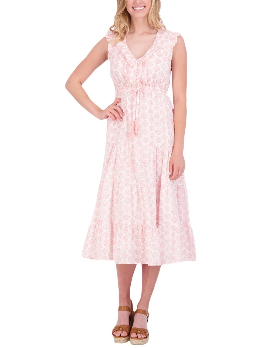MER ST. BARTH Women's Giselle Maxi Block Print Dress Pink Star Small